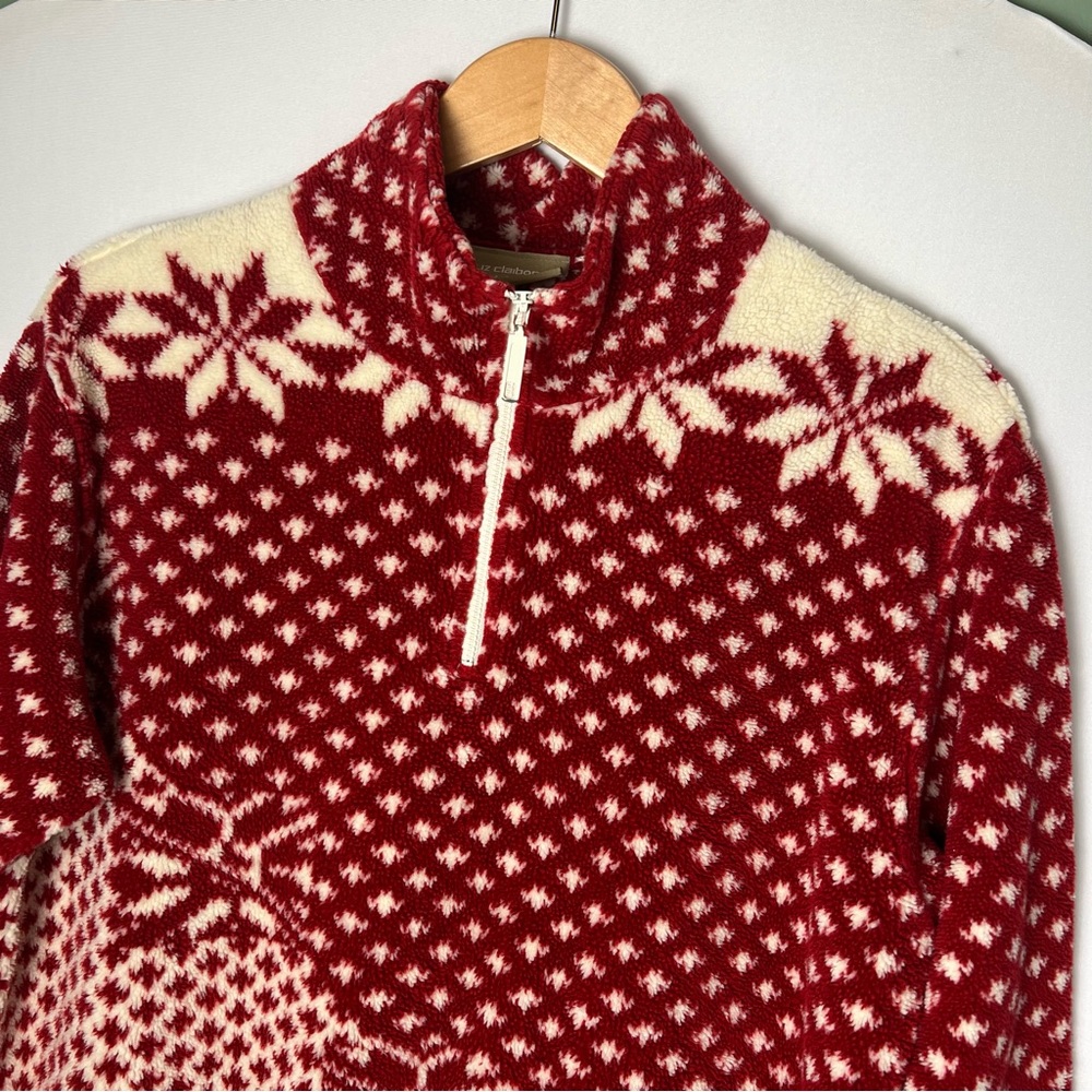 Liz Claiborne 90s Vintage Fair Isle Christmas Fleece Pullover Sweatshirt L/XL - Picture 2 of 8